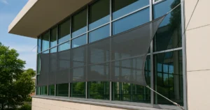 نصب توری سایبان روی نمای شیشه‌ای